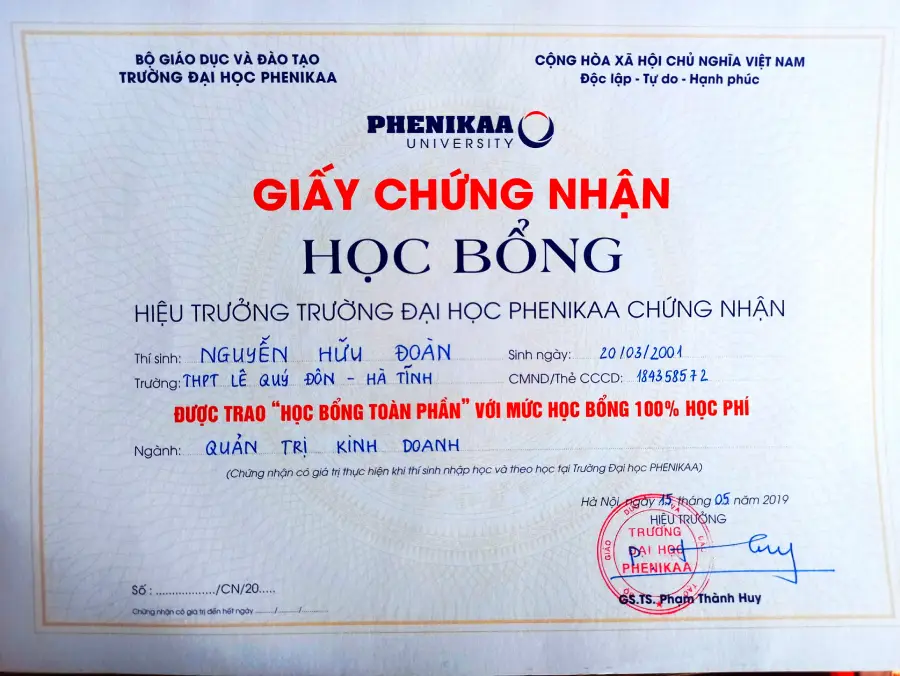 Giấy chứng nhận học bổng
